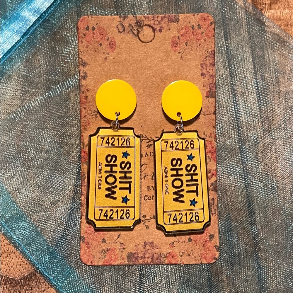 Ticket to the S*** Show - Yellow Acrylic Earrings